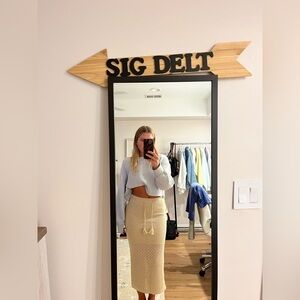 Hunter and Browa Tan Knit Midi Skirt